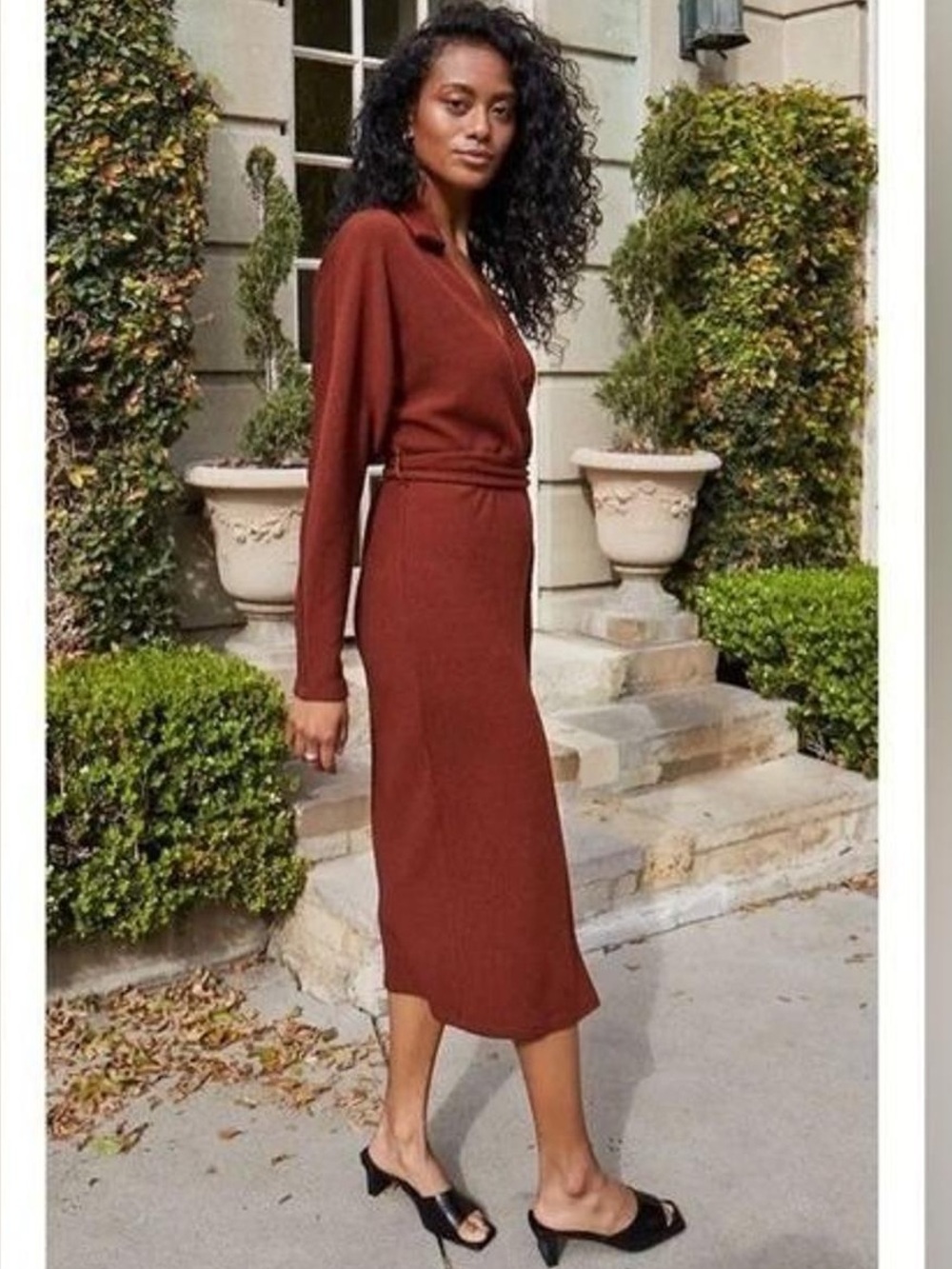 SAYLOR Rust-Brown Long Sleeve Wrap Jumpsuit with Belt